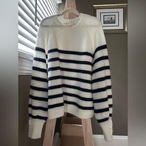 Sézane Louise Navy and Ecru Stripe Sweater (XS)